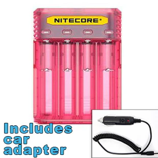 Nitecore Q4 4-bay Lithium Ion Battery Charger w/ Car Adapter - Pink