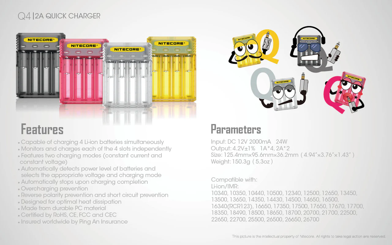 Nitecore Q4 4-bay Lithium Ion Battery Charger - Yellow - Image 3